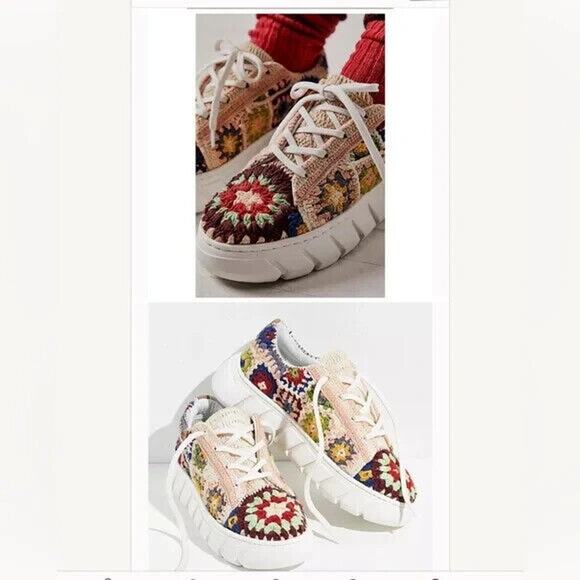 NIB Free People Catch Me If You Can Crochet Patchwork Sneakers Multi EU 40 - Picture 3 of 7